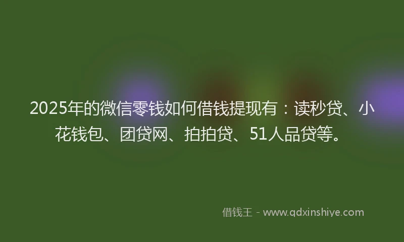 2025年的微信零钱如何借钱提现有：读秒贷、小花钱包、团贷网、拍拍贷、51人品贷等。