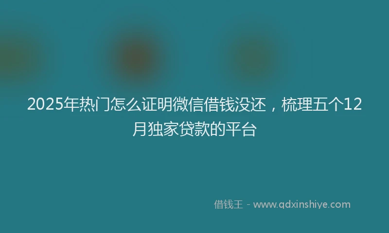 2025年热门怎么证明微信借钱没还，梳理五个12月独家贷款的平台