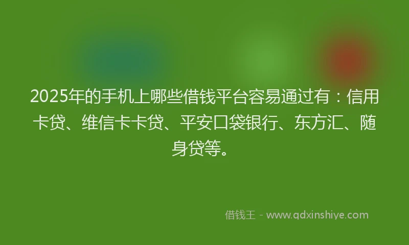 2025年的手机上哪些借钱平台容易通过有：信用卡贷、维信卡卡贷、平安口袋银行、东方汇、随身贷等。