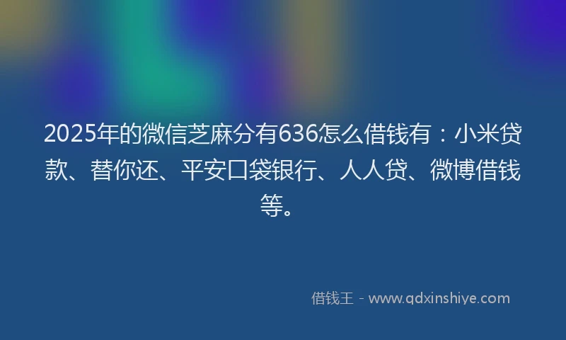 2025年的微信芝麻分有636怎么借钱有：小米贷款、替你还、平安口袋银行、人人贷、微博借钱等。