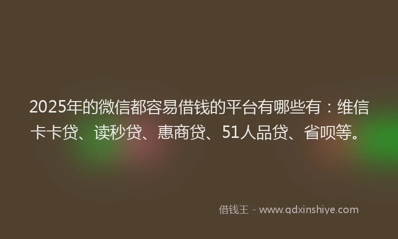 2025年的微信都容易借钱的平台有哪些有：维信卡卡贷、读秒贷、惠商贷、51人品贷、省呗等。