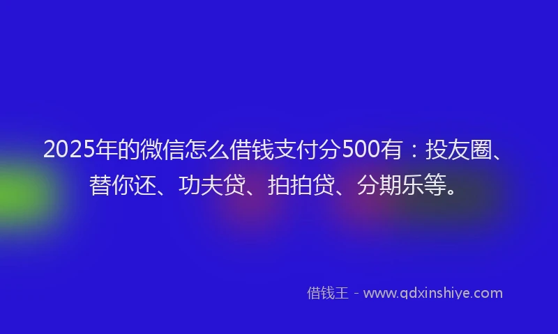 2025年的微信怎么借钱支付分500有：投友圈、替你还、功夫贷、拍拍贷、分期乐等。