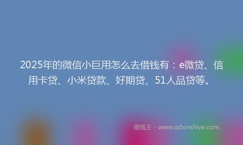 2025年的微信小巨用怎么去借钱有：e微贷、信用卡贷、小米贷款、好期贷、51人品贷等。
