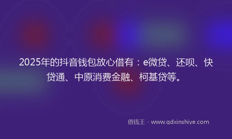 2025年的抖音钱包放心借有：e微贷、还呗、快贷通、中原消费金融、柯基贷等。