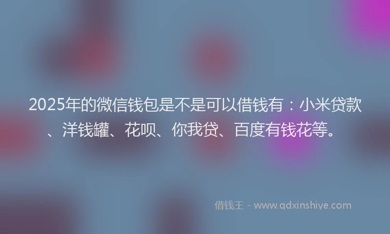 2025年的微信钱包是不是可以借钱有：小米贷款、洋钱罐、花呗、你我贷、百度有钱花等。