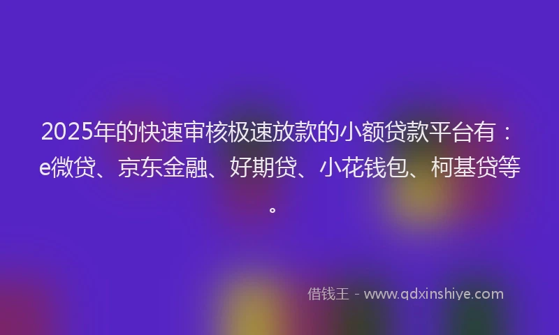 2025年的快速审核极速放款的小额贷款平台有：e微贷、京东金融、好期贷、小花钱包、柯基贷等。