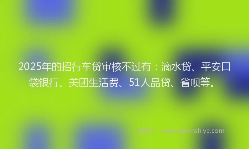 2025年的招行车贷审核不过有：滴水贷、平安口袋银行、美团生活费、51人品贷、省呗等。
