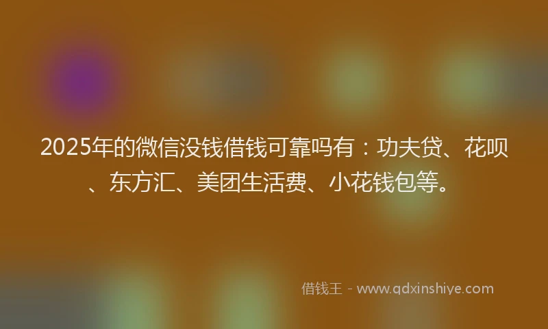 2025年的微信没钱借钱可靠吗有：功夫贷、花呗、东方汇、美团生活费、小花钱包等。