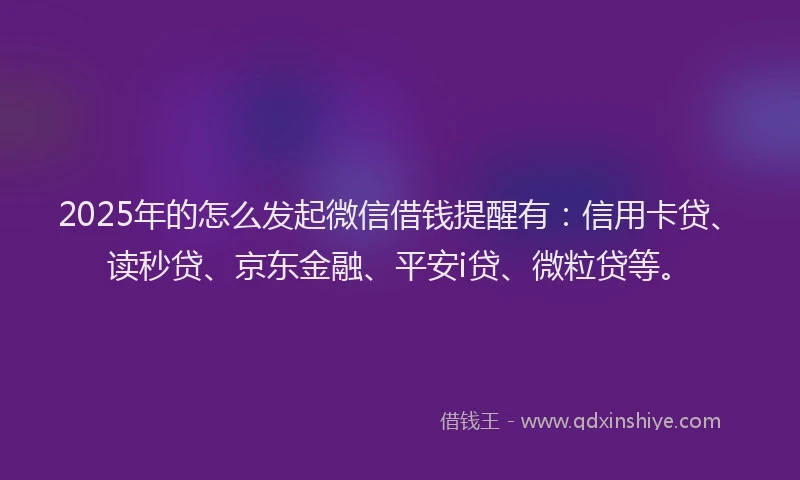 2025年的怎么发起微信借钱提醒有：信用卡贷、读秒贷、京东金融、平安i贷、微粒贷等。