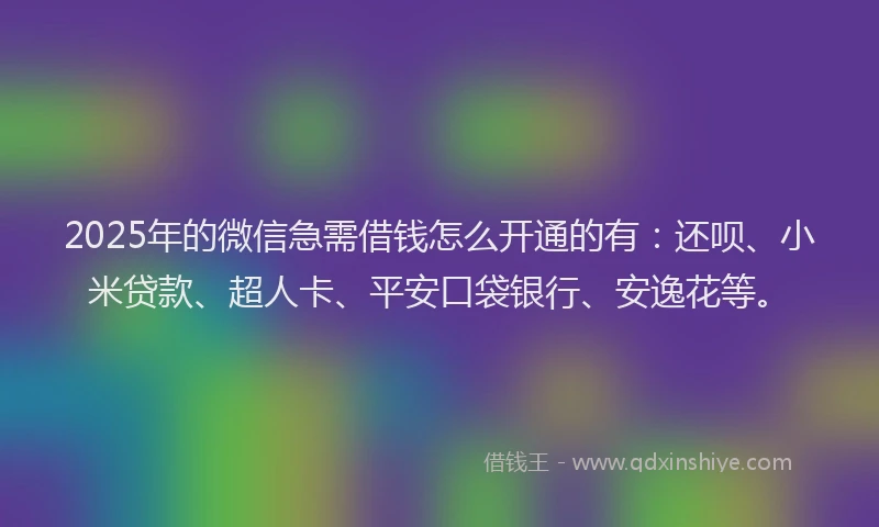 2025年的微信急需借钱怎么开通的有：还呗、小米贷款、超人卡、平安口袋银行、安逸花等。