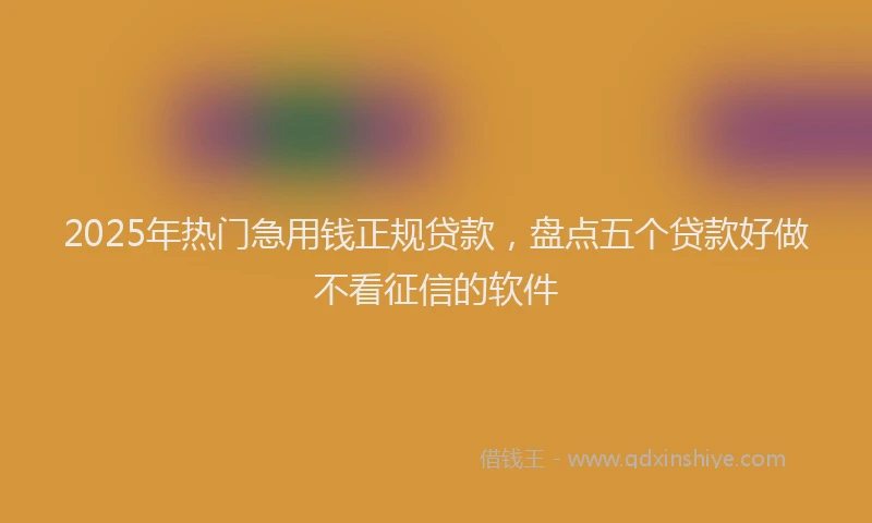 2025年热门急用钱正规贷款，盘点五个贷款好做不看征信的软件