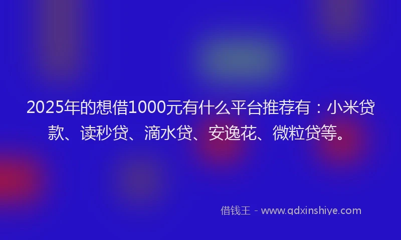 2025年的想借1000元有什么平台推荐有：小米贷款、读秒贷、滴水贷、安逸花、微粒贷等。