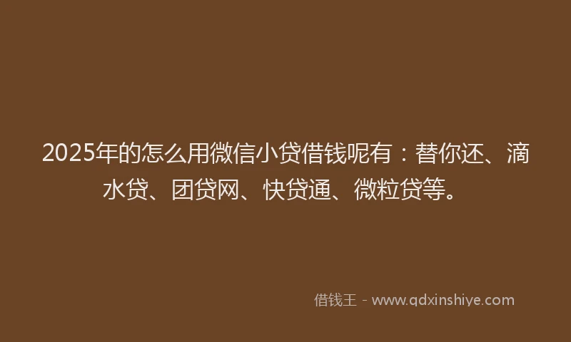 2025年的怎么用微信小贷借钱呢有：替你还、滴水贷、团贷网、快贷通、微粒贷等。