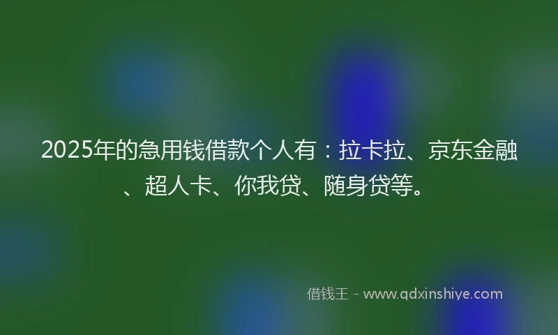 2025年的急用钱借款个人有：拉卡拉、京东金融、超人卡、你我贷、随身贷等。