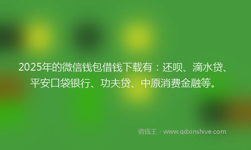 2025年的微信钱包借钱下载有：还呗、滴水贷、平安口袋银行、功夫贷、中原消费金融等。