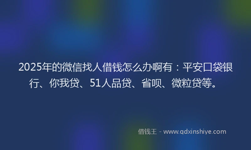 2025年的微信找人借钱怎么办啊有：平安口袋银行、你我贷、51人品贷、省呗、微粒贷等。