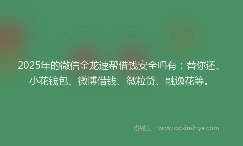 2025年的微信金龙速帮借钱安全吗有：替你还、小花钱包、微博借钱、微粒贷、融逸花等。