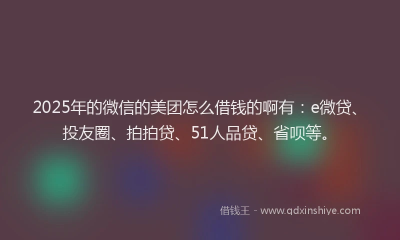 2025年的微信的美团怎么借钱的啊有：e微贷、投友圈、拍拍贷、51人品贷、省呗等。