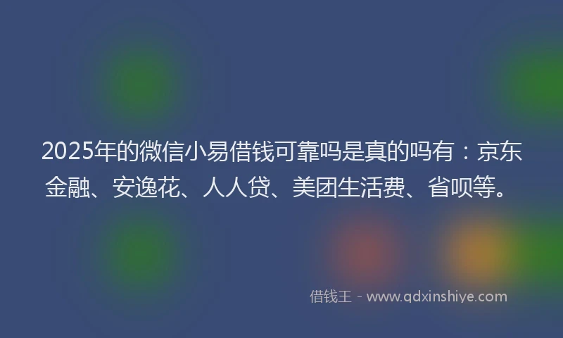 2025年的微信小易借钱可靠吗是真的吗有：京东金融、安逸花、人人贷、美团生活费、省呗等。