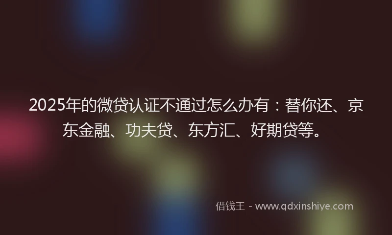 2025年的微贷认证不通过怎么办有：替你还、京东金融、功夫贷、东方汇、好期贷等。