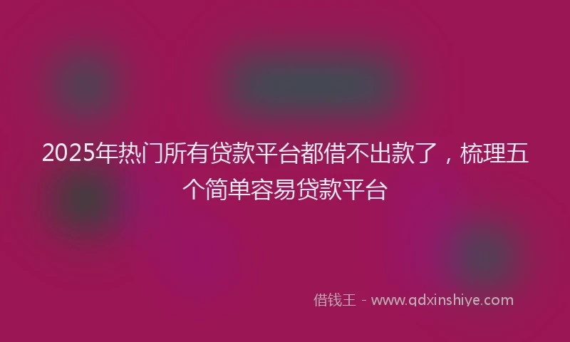 2025年热门所有贷款平台都借不出款了，梳理五个简单容易贷款平台