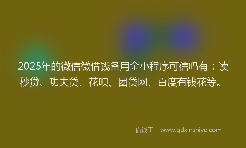 2025年的微信微借钱备用金小程序可信吗有：读秒贷、功夫贷、花呗、团贷网、百度有钱花等。