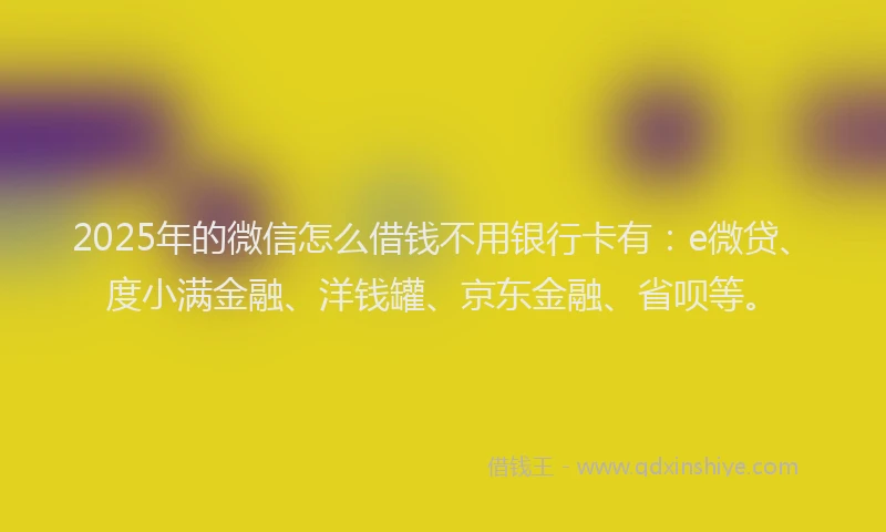 2025年的微信怎么借钱不用银行卡有：e微贷、度小满金融、洋钱罐、京东金融、省呗等。