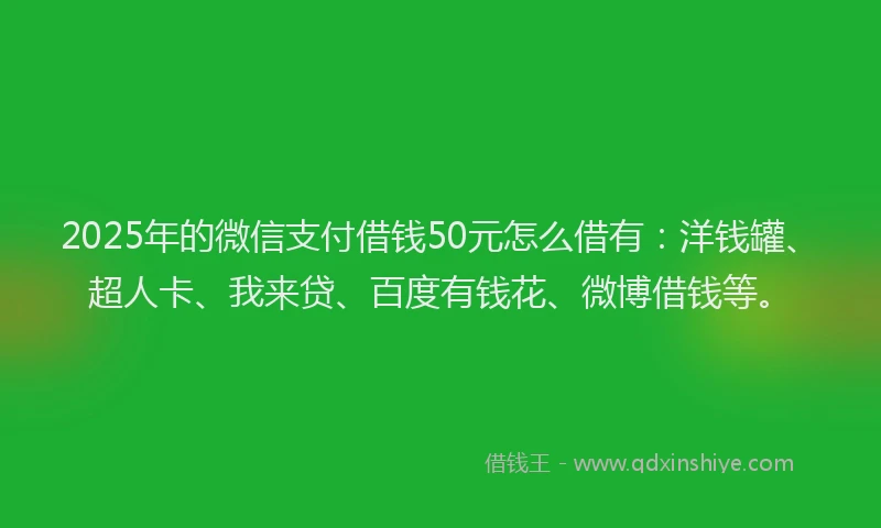 2025年的微信支付借钱50元怎么借有：洋钱罐、超人卡、我来贷、百度有钱花、微博借钱等。