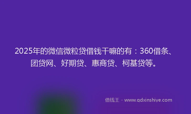 2025年的微信微粒贷借钱干嘛的有：360借条、团贷网、好期贷、惠商贷、柯基贷等。