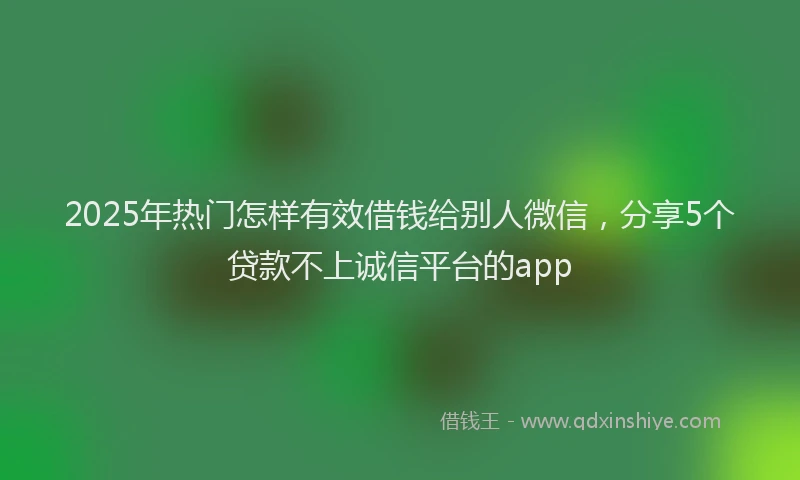 2025年热门怎样有效借钱给别人微信，分享5个贷款不上诚信平台的app