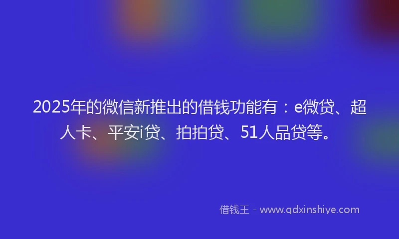 2025年的微信新推出的借钱功能有：e微贷、超人卡、平安i贷、拍拍贷、51人品贷等。