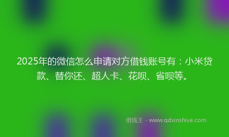2025年的微信怎么申请对方借钱账号有：小米贷款、替你还、超人卡、花呗、省呗等。