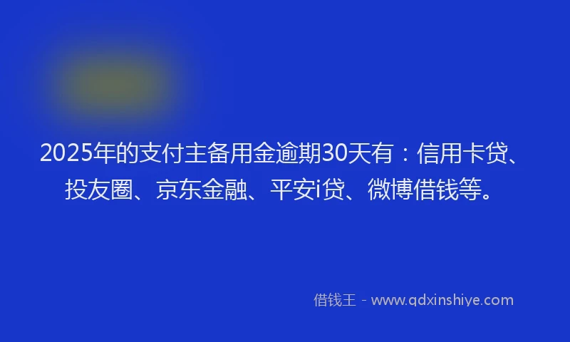 2025年的支付主备用金逾期30天有：信用卡贷、投友圈、京东金融、平安i贷、微博借钱等。