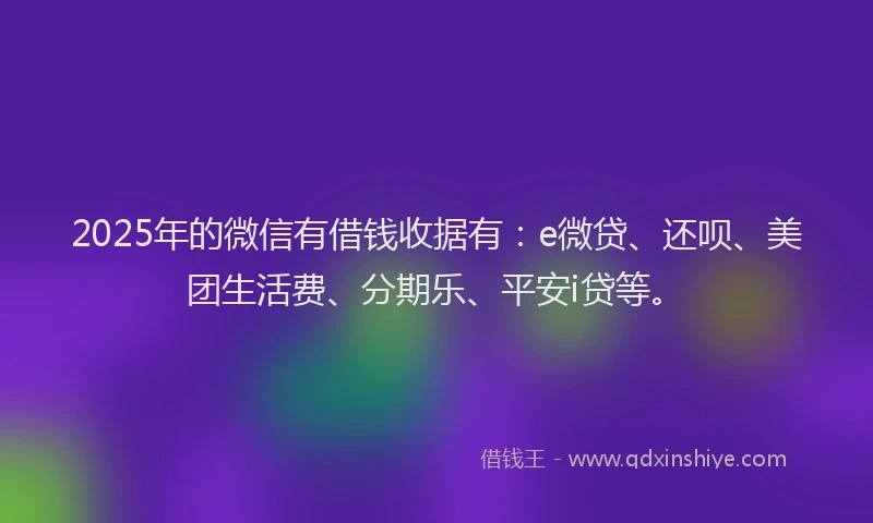 2025年的微信有借钱收据有：e微贷、还呗、美团生活费、分期乐、平安i贷等。