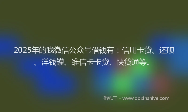 2025年的我微信公众号借钱有：信用卡贷、还呗、洋钱罐、维信卡卡贷、快贷通等。