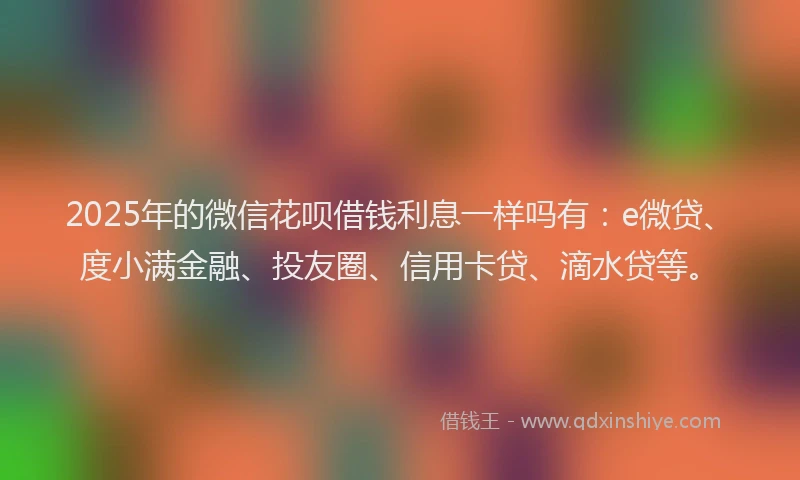 2025年的微信花呗借钱利息一样吗有：e微贷、度小满金融、投友圈、信用卡贷、滴水贷等。