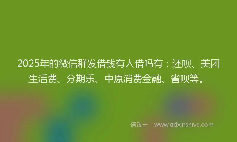 2025年的微信群发借钱有人借吗有：还呗、美团生活费、分期乐、中原消费金融、省呗等。