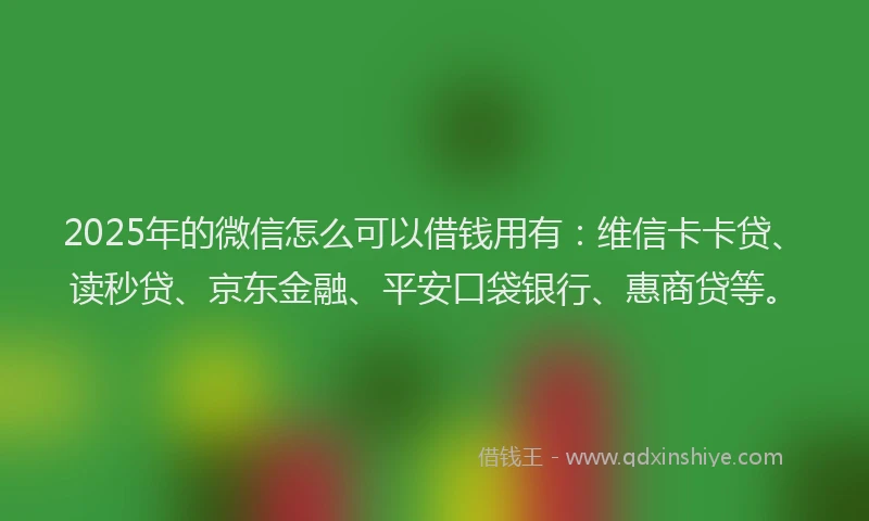 2025年的微信怎么可以借钱用有：维信卡卡贷、读秒贷、京东金融、平安口袋银行、惠商贷等。