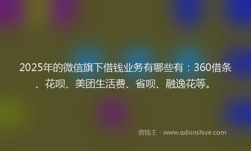 2025年的微信旗下借钱业务有哪些有：360借条、花呗、美团生活费、省呗、融逸花等。