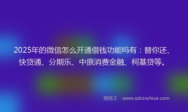 2025年的微信怎么开通借钱功能吗有：替你还、快贷通、分期乐、中原消费金融、柯基贷等。