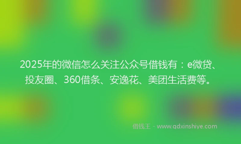 2025年的微信怎么关注公众号借钱有：e微贷、投友圈、360借条、安逸花、美团生活费等。