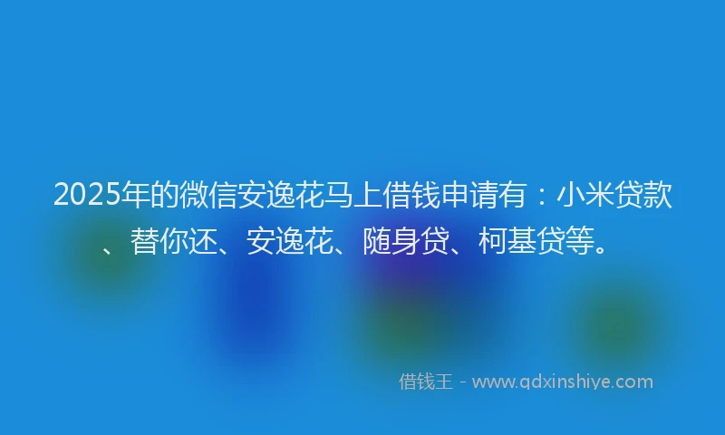 2025年的微信安逸花马上借钱申请有：小米贷款、替你还、安逸花、随身贷、柯基贷等。
