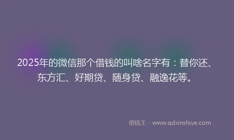 2025年的微信那个借钱的叫啥名字有：替你还、东方汇、好期贷、随身贷、融逸花等。