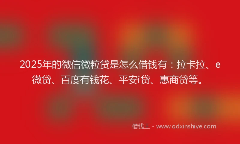 2025年的微信微粒贷是怎么借钱有：拉卡拉、e微贷、百度有钱花、平安i贷、惠商贷等。