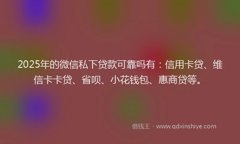 2025年的微信私下贷款可靠吗有：信用卡贷、维信卡卡贷、省呗、小花钱包、惠商贷等。