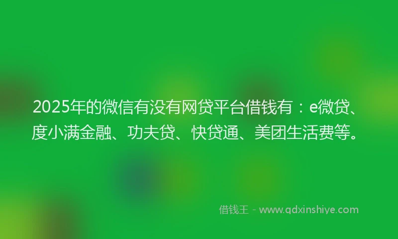 2025年的微信有没有网贷平台借钱有：e微贷、度小满金融、功夫贷、快贷通、美团生活费等。