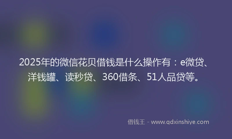 2025年的微信花贝借钱是什么操作有：e微贷、洋钱罐、读秒贷、360借条、51人品贷等。