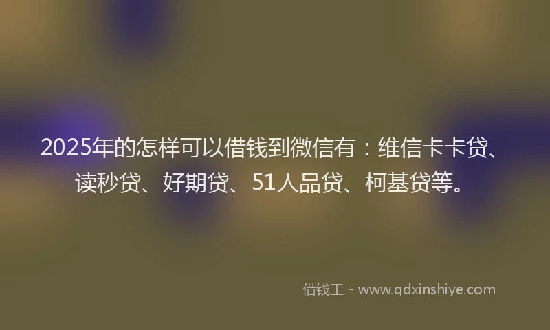 2025年的怎样可以借钱到微信有：维信卡卡贷、读秒贷、好期贷、51人品贷、柯基贷等。