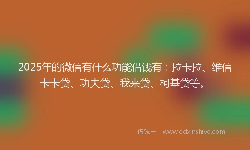 2025年的微信有什么功能借钱有：拉卡拉、维信卡卡贷、功夫贷、我来贷、柯基贷等。