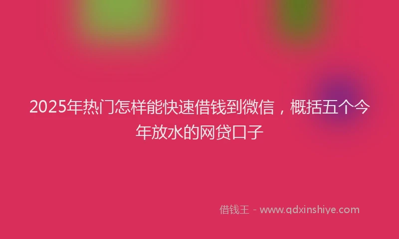 2025年热门怎样能快速借钱到微信，概括五个今年放水的网贷口子